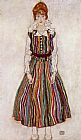 Portrait of Edith Schiele in a Striped Dress